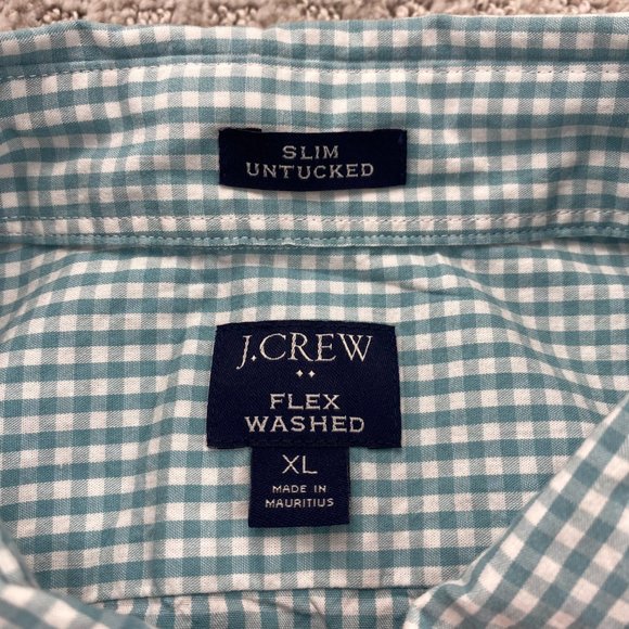 J. Crew Shirt Men Extra Large XL White Teal Checkered Flex Washed Button Up - Picture 3 of 7